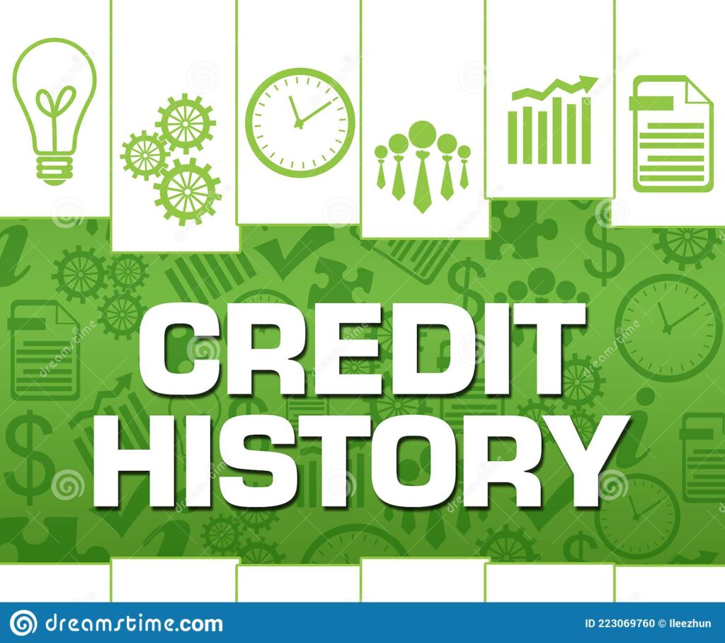 simbolos de linhas verdes do historico credito texto escrito sobre fundo verde 223069760